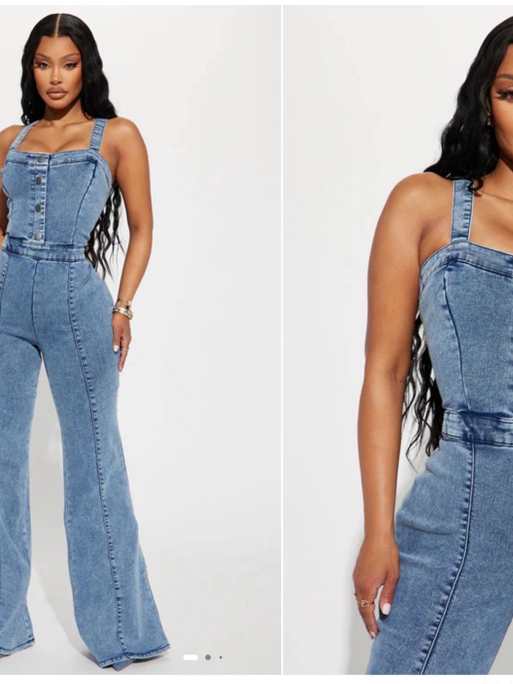 Fashion Nova Light Blue Denim Flare Jumpsuit